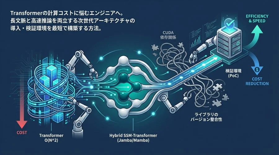 LLM推論コストを削減するハイブリッドSSM導入の落とし穴と最短構築手順【Jamba/Mamba】