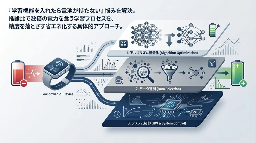 オンデバイス学習の電力消費を劇的に下げる：アルゴリズムからHW制御まで3階層の実践アプローチ