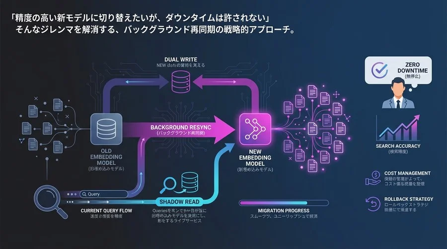 RAG精度向上の鍵「埋め込みモデル変更」を無停止で実現する再同期戦略