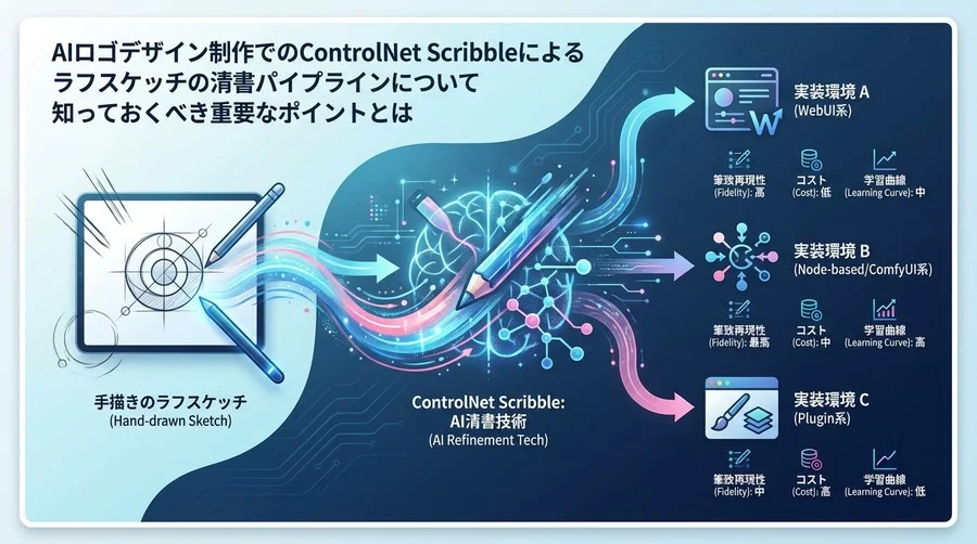 AIロゴデザイン革命：ControlNet Scribbleでラフを清書する3つの実装環境徹底比較