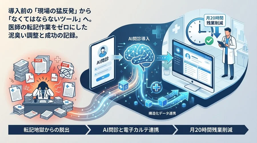 AI問診と電子カルテ連携による医師の業務効率化ガイド：残業削減と診察の質向上を実現する導入プロセス