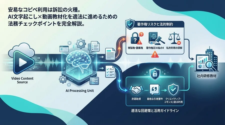 YouTube動画のAI文字起こし教材化は適法か？企業研修の著作権リスクと回避策