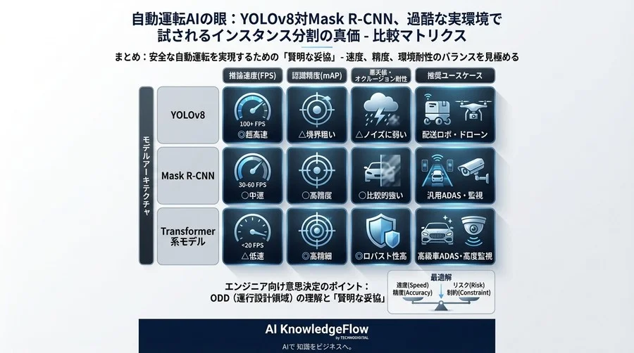 自動運転AIの眼：YOLOv8対Mask R-CNN、過酷な実環境で試されるインスタンス分割の真価 - Conclusion Image