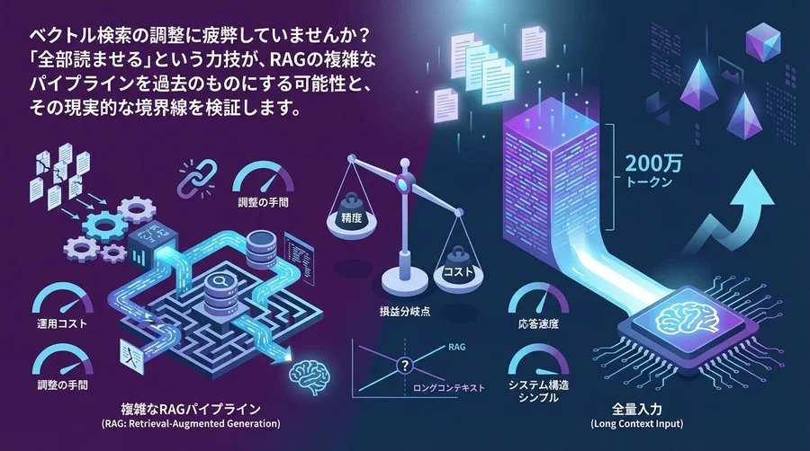 「RAG不要論」を検証する：Geminiモデルの200万トークンはベクトル検索を過去にするか？コストと精度の損益分岐点