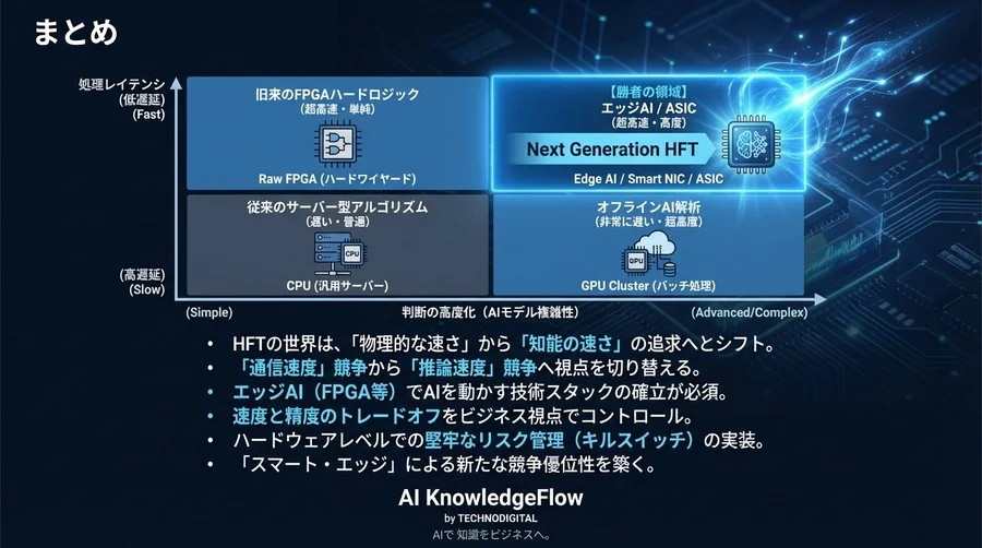 HFTの勝者はなぜ「通信速度」を捨て「エッジAI」を選ぶのか？次世代アルゴリズム競争の核心と実装戦略 - Conclusion Image