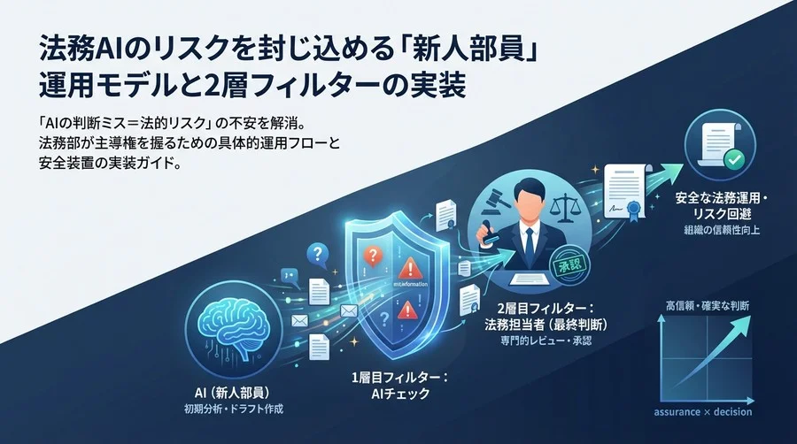 法務AIのリスクを封じ込める「新人部員」運用モデルと2層フィルターの実装