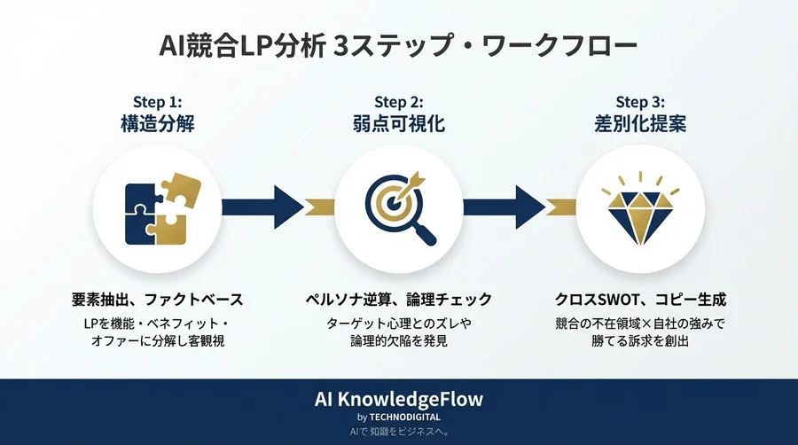 競合LPの差別化ポイントをAIで自動抽出！分析時間を1/10にするプロンプト活用ワークフロー - Conclusion Image
