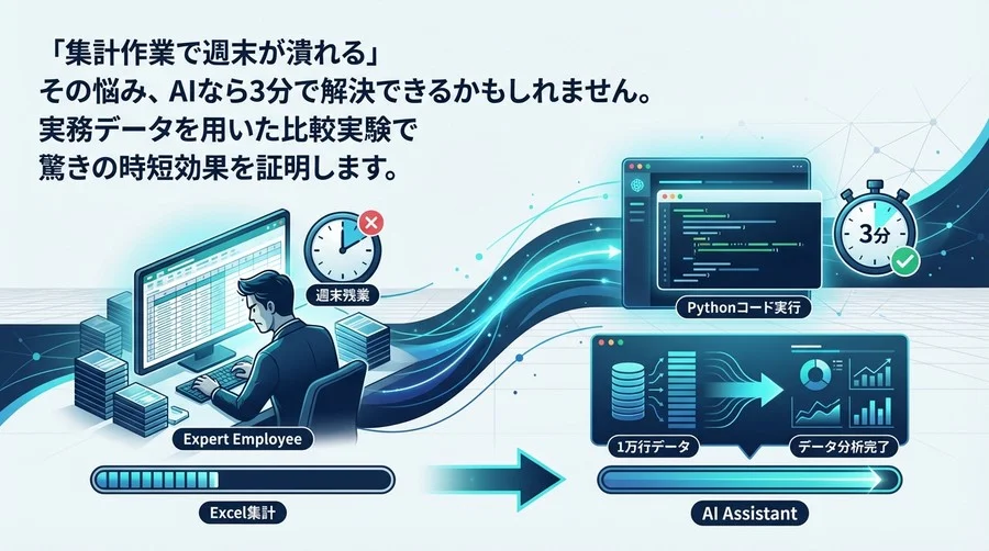 Excel集計の「週末残業」を3分で解消できるか？AI秘書vs熟練社員、1万行データ分析スピード対決の実録