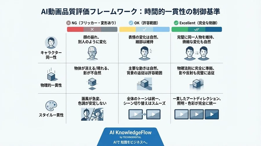 動画生成AIの「時間的一貫性」を制御せよ：ビジネス動画の品質を左右する技術的評価基準と導入の正解 - Conclusion Image