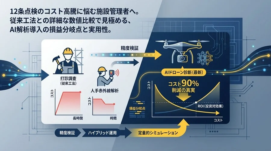 12条点検コスト90%削減の真実：AIドローン対打診調査の損益分岐点と精度検証