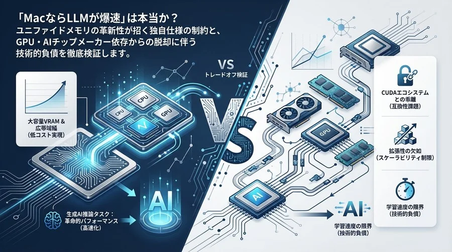MacのユニファイドメモリはAI開発の救世主か？高速化の仕組みと脱NVIDIAの代償を検証