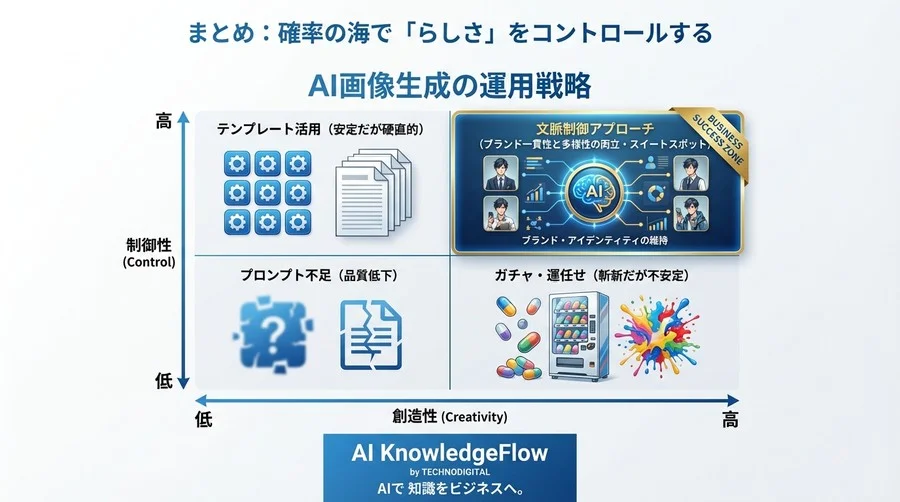 「シード値固定でも顔が変わる」の正体：ChatGPT画像生成でキャラクターの一貫性を守る「文脈制御」の技術 - Conclusion Image