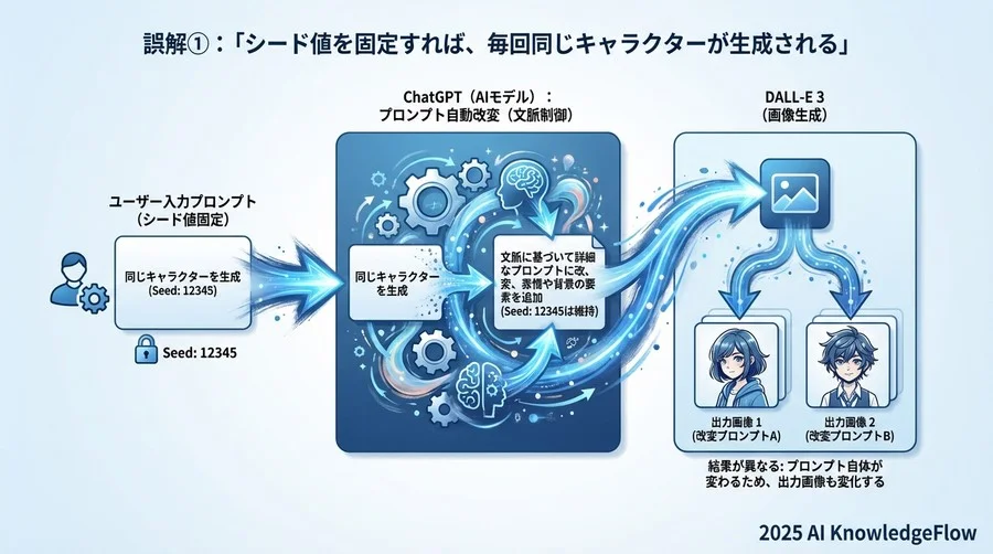 誤解①：「シード値を固定すれば、毎回同じキャラクターが生成される」 - Section Image