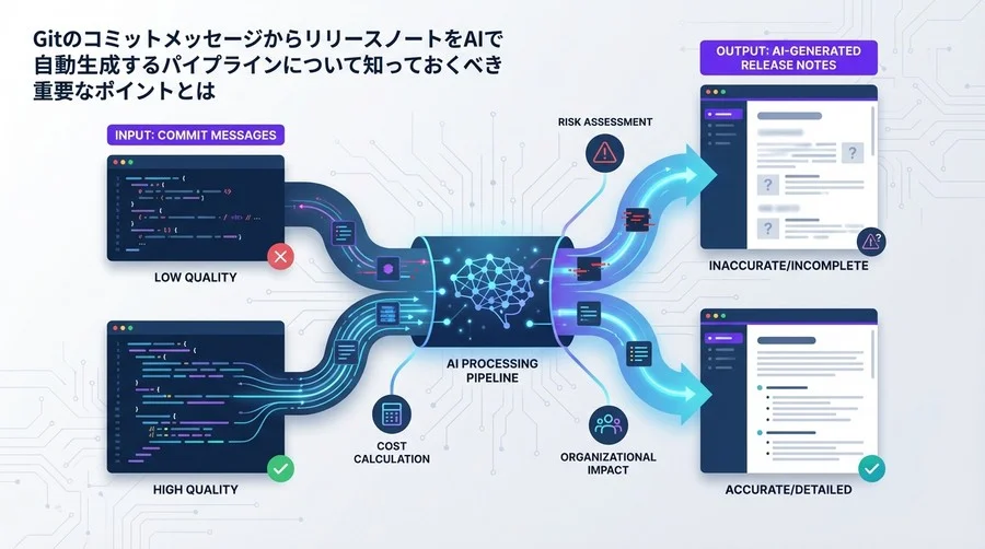 Gitコミット履歴の品質がAIリリースノート自動化の成否を決める：OpenAI APIパイプラインの実証実験とROI分析