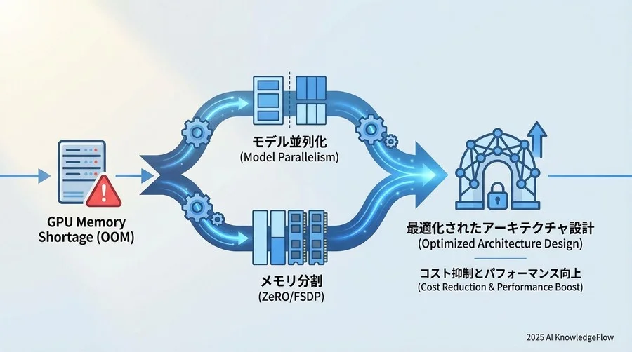 2. アプローチの比較：モデル並列 vs メモリ分割 - Section Image