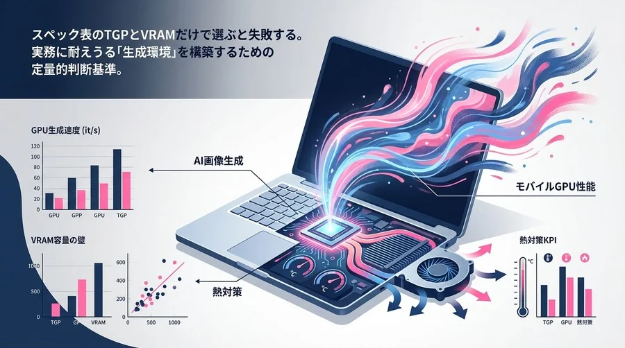 ノートPCで画像生成AIを運用する現実解：モバイルGPU性能と熱対策のKPI設計