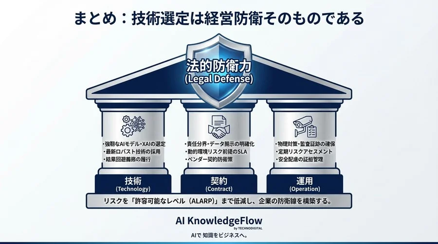 自律移動ロボット導入の法的リスク管理：「強靭なAIモデル」が企業の防衛線となる理由と責任論 - Conclusion Image