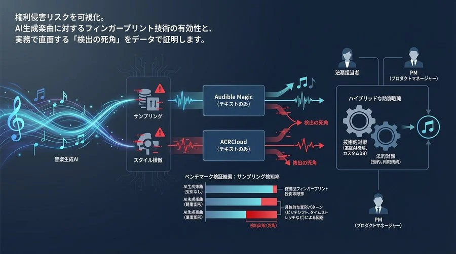 音楽生成AIの権利侵害リスクと検出技術ベンチマーク：サンプリング検知の「死角」をデータで暴く