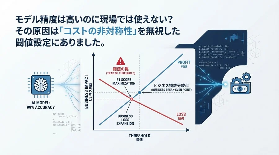 精度99%のAIが現場で拒絶された理由：Matplotlibで描く「損益分岐点」と閾値の罠