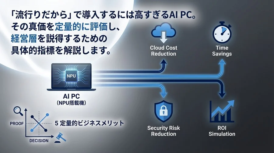 AI PC導入の「投資対効果」を完全解剖：NPU搭載機がもたらす5つの定量的ビジネスメリットとROI試算モデル