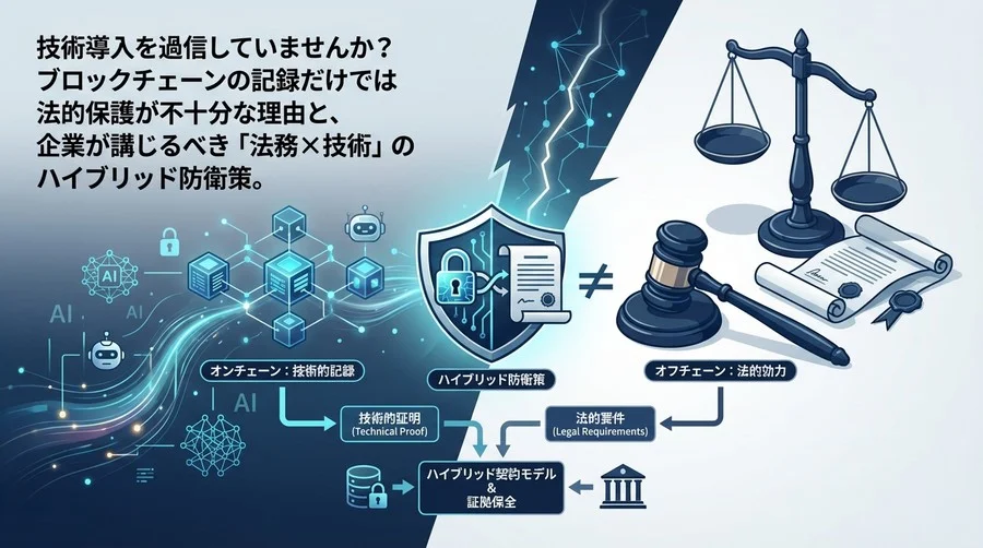 ブロックチェーン×AI著作権管理の「法的落とし穴」：技術的証明と法的効力のギャップを埋めるハイブリッド防衛策