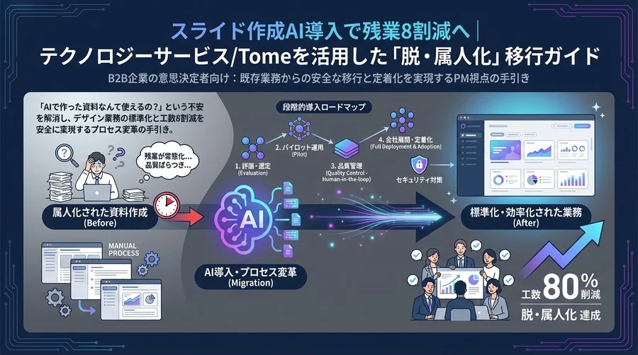 スライド作成AI導入で残業8割減へ｜Gamma/Tomeを活用した「脱・属人化」移行ガイド