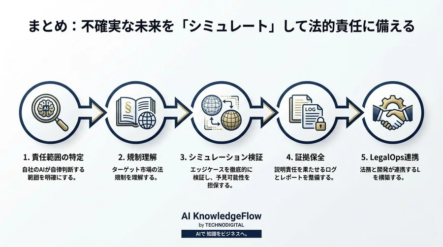 自律型AIの法的責任は誰が負う？国際規制リスクとシミュレーターによる防御戦略 - Conclusion Image