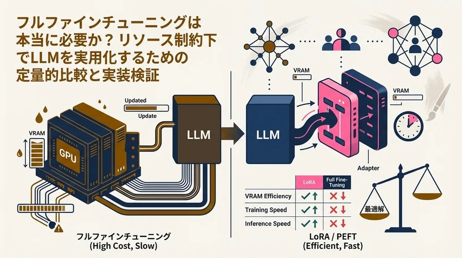 フルファインチューニングは本当に必要か？PythonとPEFTで実証するLoRAのコスト対効果と推論高速化の現実
