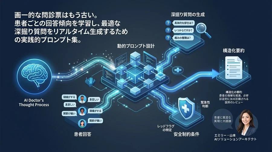 AI問診の精度を劇的に高めるプロンプト設計術：患者回答を深掘りする動的問診の実装テンプレート