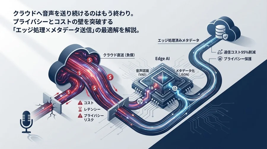 音声データのクラウド直送は「負債」になる：エッジAIメタデータ変換による通信コスト95%削減の設計論