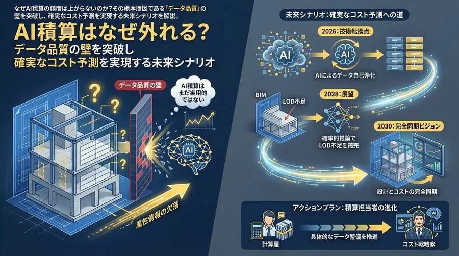 AI積算はなぜ外れる？データ品質の壁を突破し確実なコスト予測を実現する未来シナリオ