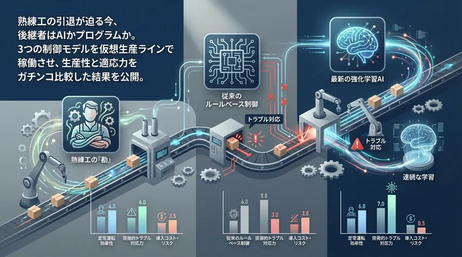 熟練工の「勘」vs強化学習：生産ライン最適化3番勝負の全記録