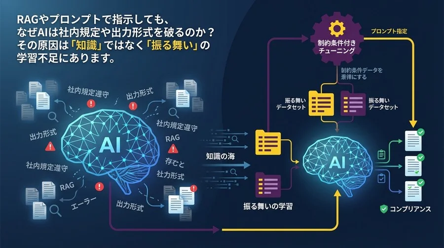 RAGやプロンプトで制御不能なAIを変える「制約条件付きチューニング」：なぜ知識より振る舞いの学習が必要か