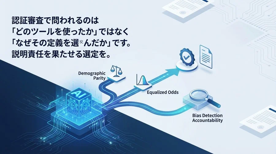 AI公平性認証を突破するバイアス検出アルゴリズム選定：「なぜその定義か」を語れる実装戦略