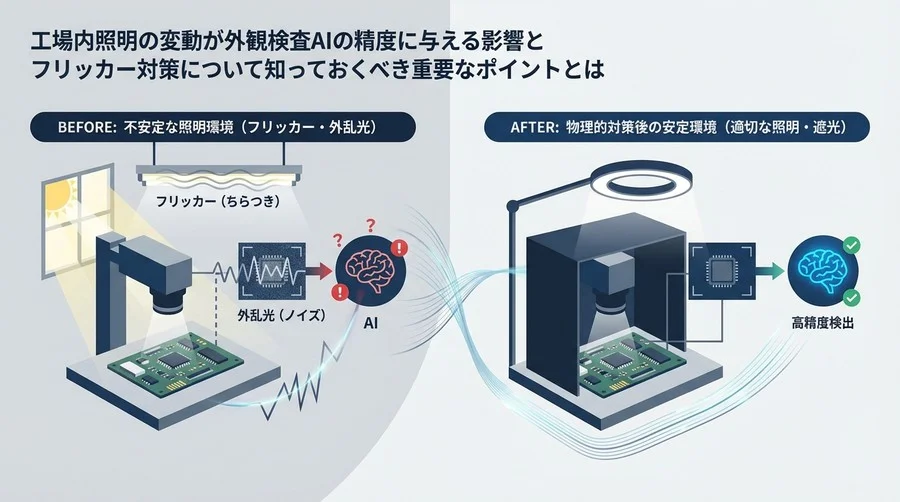 外観検査AIの精度は「照明」で決まる：工場環境が生むフリッカーと外乱光への物理的対策