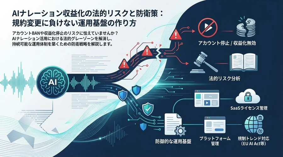AIナレーション収益化の法的リスクと防衛策：規約変更に負けない運用基盤の作り方