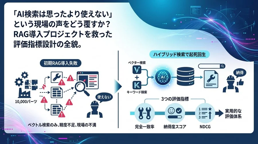 【実録】AI検索はなぜ現場で使えないのか？製造業RAGを救った「ハイブリッド検索」と3つの評価指標