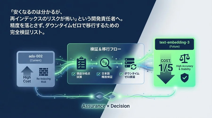 text-embedding-3移行の完全検証リスト：コスト1/5の衝撃と再インデックスのリスク管理