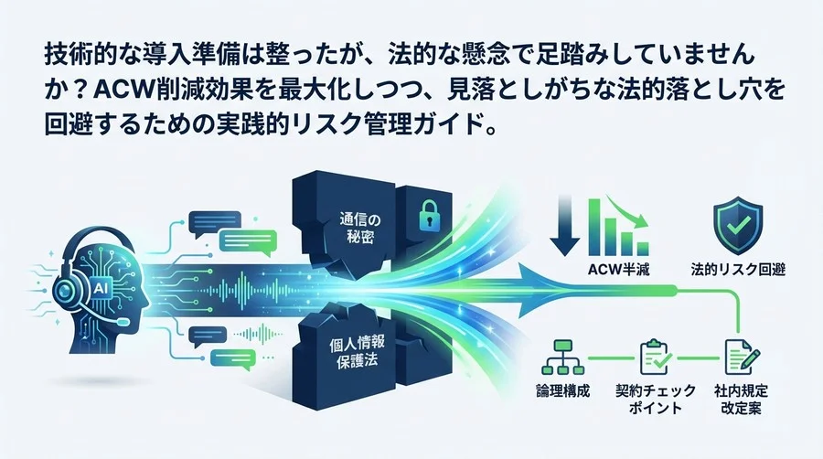 ACW半減の壁を突破する。生成AI導入時の「通信の秘密」「個人情報」法的リスク回避の論理と実務