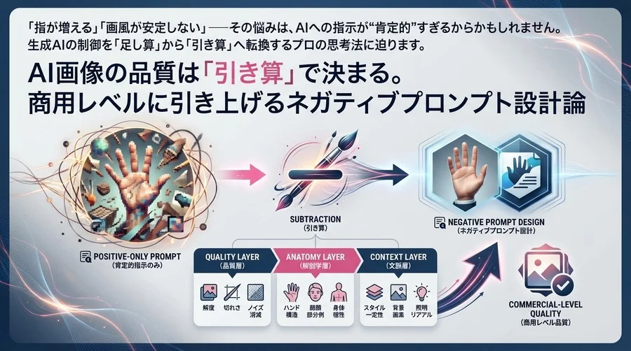 AI画像の品質は「引き算」で決まる。商用レベルに引き上げるネガティブプロンプト設計論