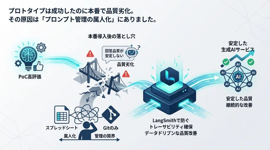 プロトタイプ成功後の落とし穴：LangSmithで防ぐプロンプト管理の属人化と品質劣化リスク