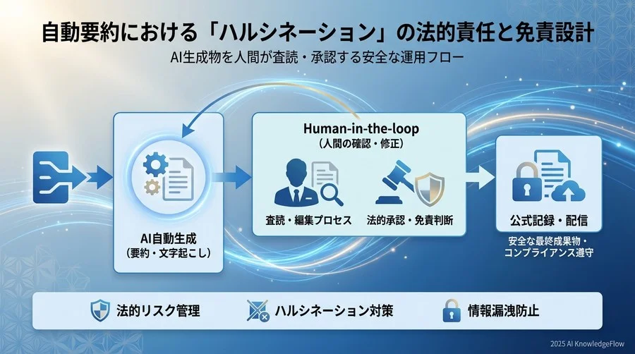 自動要約における「ハルシネーション」の法的責任と免責設計 - Section Image