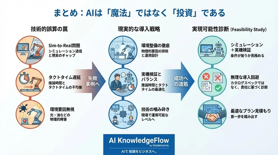 なぜAIロボットは現場で止まるのか？多品種少量生産の自動化における「3つの技術的誤算」と現実解 - Conclusion Image