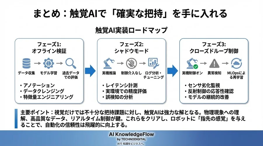 視覚依存からの脱却：触覚AIによるスリップ検知とロバストな把持制御の実装論 - Conclusion Image