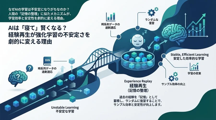 AIは「寝て」賢くなる？経験再生が強化学習の不安定さを劇的に変える理由