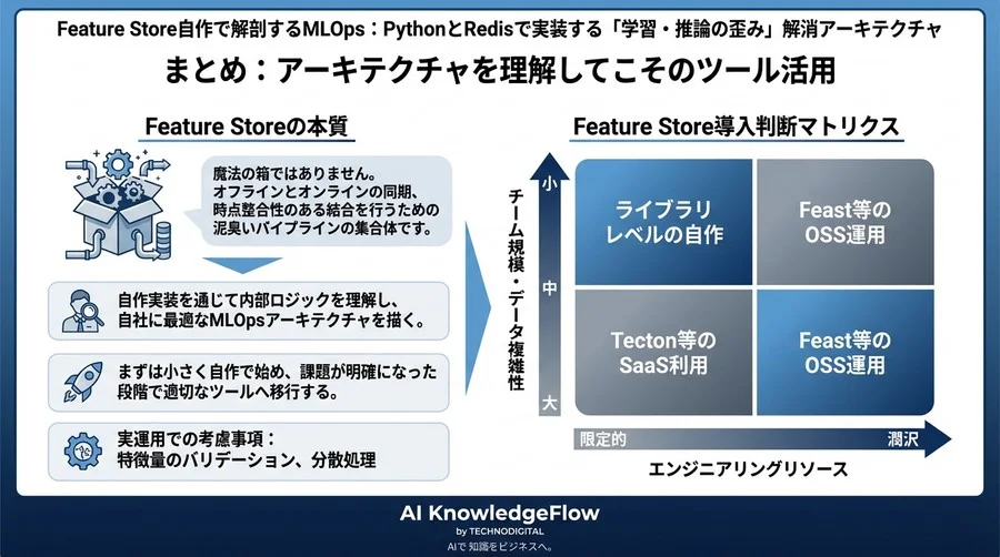 Feature Store自作で解剖するMLOps：PythonとRedisで実装する「学習・推論の歪み」解消アーキテクチャ - Conclusion Image