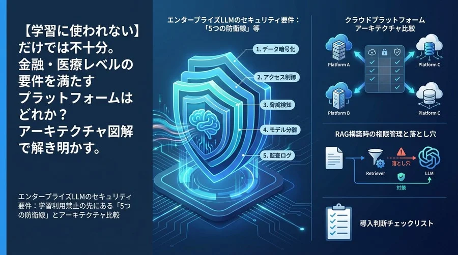エンタープライズLLMのセキュリティ要件：学習利用禁止の先にある「5つの防衛線」とアーキテクチャ比較