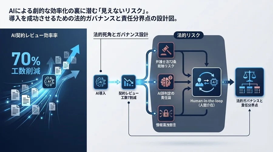 AI契約レビュー導入の法的死角：工数7割減の裏にある責任論とガバナンス設計