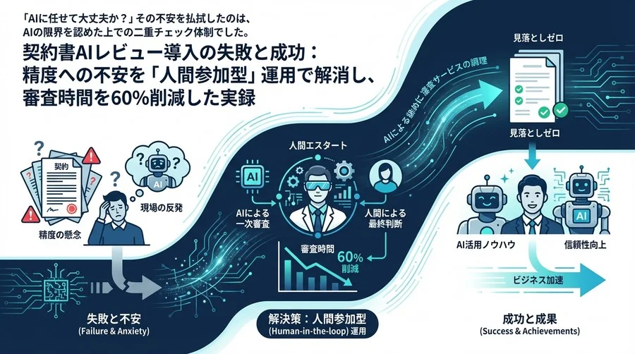 契約書AIレビュー導入の失敗と成功：精度への不安を「人間参加型」運用で解消し、審査時間を60%削減した実録