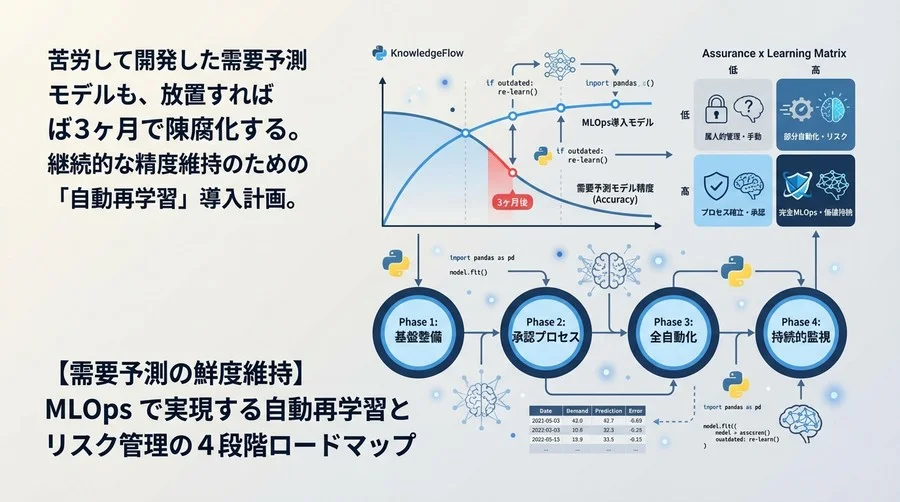 【需要予測の鮮度維持】MLOpsで実現する自動再学習とリスク管理の4段階ロードマップ